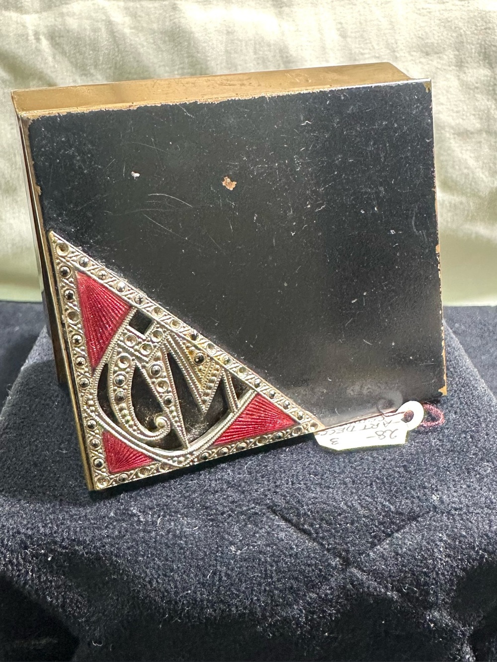 Vtg: Art Deco Marcasite & Enamel Mirrored Compact